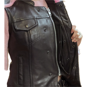 Chaleco Gótico de Cuero Genuino para Mujer VIBE SEWN, Cierre Doble con Botones, Impermeable, Ecológico, Sin Mangas, Color Sólido - Product Image 3