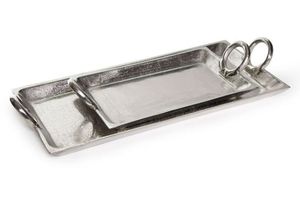 Plateau de service rectangulaire moderne en métal doré, finition polie, durable, vaisselle décorative pour fêtes - Product Image 2
