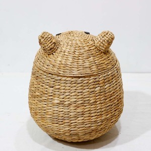 Woven Water Hyacinth Cute Cat Shaped Eco-Friendly Storage <b>Basket</b> <b>with</b> <b>Lid</b> for Home Organization and Decor - Product Image 3