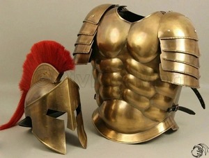 Armadura de Chaqueta, Casco Espartano, Disfraces de Cosplay Medievales con Músculos Griegos, Conjunto de Armadura Romana de Latón Chapado en Oro con Casco - Product Image 1
