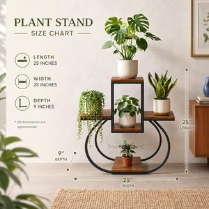 Support à plantes moderne en métal avec étagères en bois, design circulaire, pour décoration intérieure - Product Image 3