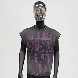 T-shirts graphiques personnalisés, T-shirt streetwear oversize avec strass, T-shirt en coton délavé à l'acide, T-shirt boxy pour hommes, fabricant - Product Image 3