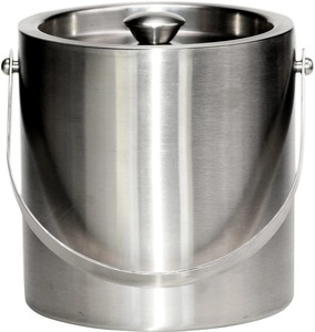 Silver Stainless Steel Round Ice <b>Bucket</b> with <b>Lid</b> and Handle Modern Beverage Cooler Tub - Product Image 1