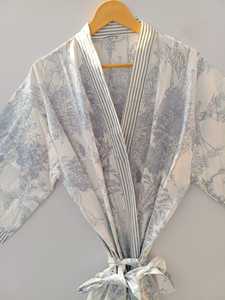 Robe Kimono en Coton Pur Légère Imprimée à la Main pour Femme, Peignoir Long, Tenue de Plage, Cache-maillot - Product Image 2