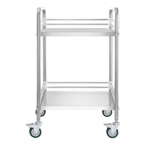 Chariot utilitaire de laboratoire à 2 niveaux en acier inoxydable avec roues verrouillables, chariot de service mobile robuste pour clinique, chariot de rangement pour plateaux - Product Image 6
