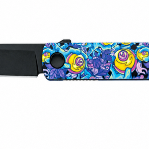 Couteaux à lame fixe noirs avec manche à motif floral bleu, violet et jaune et lame droite pointue pour le camping en plein air et les usages multiples - Product Image 6
