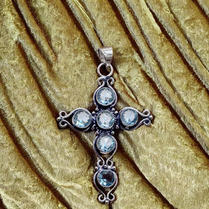 Serene aguamarina Cruz colgante hecho a mano Vintage plata espiritual joyería religiosa collar de piedras preciosas antiguas para hombres y mujeres - Product Image 1