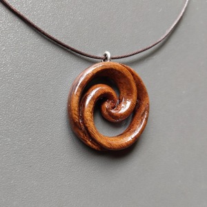 Wooden Spiral Pendant Necklace Tan Color Natural Finish Handcrafted Wood Jewelry - Product Image 1