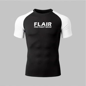 Flair Men's <b>Black</b> And White Raglan Sleeve <b>Compression</b> <b>Shirt</b> Quick Dry Slim Fit Sporty O-Neck Base Layer - Product Image 2