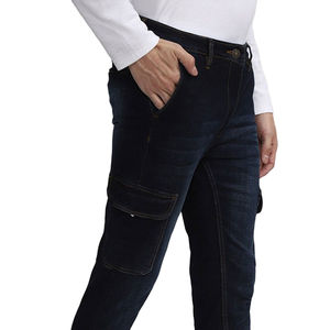Naimat Abbas Industries - Jeans Cargo de Mezclilla Índigo Oscuro para Hombre, Corte Slim Fit, Casuales, de Algodón Elástico, Impermeables, Resistentes al Viento, Lavado a la Piedra - Product Image 4