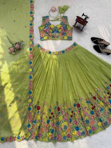 Divyam Creation Weddings Embroidered Spandex <b>Lehenga</b> Choli Floor-Length Traditional Indian Wedding Dress Women's Reversible - Product Image 6
