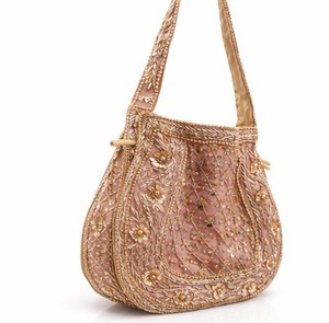 Pink Embroidered Beaded Shoulder <b>Bag</b> – Elegant Gold <b>Sequin</b> Handbag for Women floral <b>sequin</b> purse for festive occasions - Product Image 5