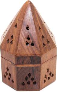 Handcrafted Hexagonal Wooden Bakhoor Burner Traditional Carved Wood Incense Censer with Hinged Lid and Stainless Steel Bowl - Product Image 2
