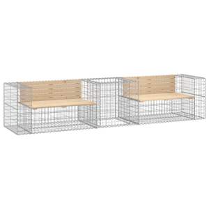 Banco de Jardín de Madera Natural con Cesta de Gabion Plateada, Muebles Elegantes para Patio - Product Image 2