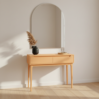 Table console ronde moderne en chêne massif avec 2 tiroirs, meubles écologiques pour salon et salle à manger, pour espaces modernes