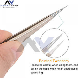 Pince à épiler pour extensions de cils, lot de 2, courbée, en acier inoxydable, avec poignée diamantée, couleur champagne - Product Image 4