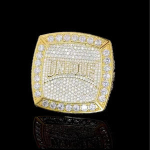 Unique Iced Out Diamond <b>Cocktail</b> <b>Ring</b> 22K <b>Gold</b> Plated Pave Setting Men's Hip Hop Statement Signet <b>Ring</b> - Product Image 1