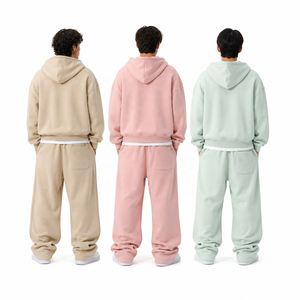 OEM ODM Custom Print Winter Thermal Men's Streetwear Hoodie Sweatpants SetHeavyweight Baggy Fleece Oversized <b>Knitted</b> 100% Cotton - Product Image 3