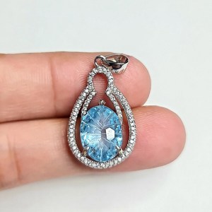 Collier pendentif en topaze bleue naturelle, plaqué or vintage, argent sterling 925, fait main, pour femme, cadeau élégant pour un anniversaire - Product Image 4