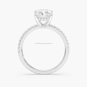 Bague de fiançailles pour femme en or blanc 14 carats avec diamant de laboratoire certifié IGI taille radiant 2 carats et halo caché minimaliste - Product Image 4