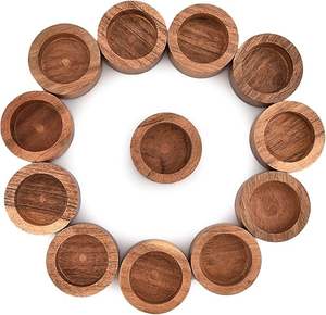 Ensemble de douze porte-bougies en bois artisanaux, diamètre 2,25 pouces, finition bois naturel, décoration rustique pour la maison, coupelles à bougies en gros - Product Image 5