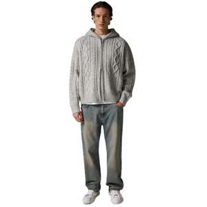 Cable Knit <b>Zip</b> Through <b>Hoodie</b> <b>Grey</b> <b>Zip</b> Front <b>Hoodie</b> with Cable Knit Design and Adjustable Hood Ideal for Casual Comfort & Style - Product Image 6