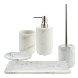 Nouveauté : Ensemble de salle de bain en marbre durable avec distributeur de savon, porte-brosse à dents, porte-savon et gobelet - Product Image 1