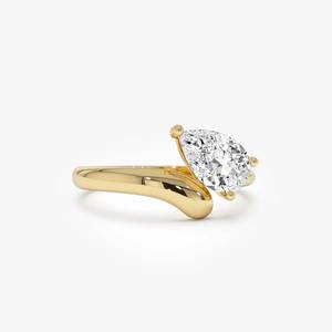 Modern Timeless Design 1 Carat Pear Shaped Lab Grown Diamond Curved <b>Solitaire</b> Engagement <b>Ring</b> 14K Gold Elegant - Product Image 1
