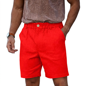 Men's <b>White</b> 100% Polyester Woolen Elastic Waist Mid Casual Solid Color Breathable Eco-Friendly Pockets <b>Knee</b> <b>Length</b> <b>Shorts</b> - Product Image 2