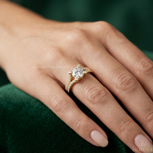 Anillo de Compromiso de Moissanita con Corte Redondo en Oro de 9K, 10K, 14K y 18K Personalizado, Certificado por IGI, Anillo de Boda con Pavé para Mujer - Product Image 5
