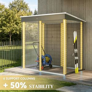 Casetta da Giardino Moderna per Esterni, Resistente e Impermeabile, in Metallo e Legno con Telaio in Acciaio, per Patio e Cortile - Product Image 5