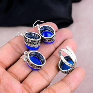 Natural Blue Chalcedony <b>Silver</b> Necklace <b>Set</b> 925 Sterling <b>Silver</b> Handmade Gemstone Pendant Necklace Earrings Jewelry <b>Set</b> - Product Image 6