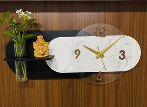 Reloj de Pared Moderno Ovalado de Cuarzo Analógico con Batería y Estante de 24 cm x 57 cm para Colgar en la Sala de Estar o el Dormitorio - Product Image 4