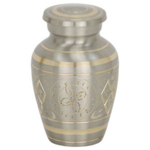 Wholesale Solid Brass Cremation Urn Keepsake Urn Hand Etched Platinum Pewter Finish With Gold Accent Memorial Funeral Urn - Product Image 1