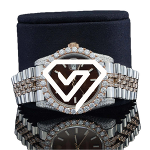 Reloj de Lujo con Esfera Marrón de 41 mm, Moissanita, Dos Tonos, Oro Rosa y Plata de Ley 925, con Indicador de Fecha - Product Image 6