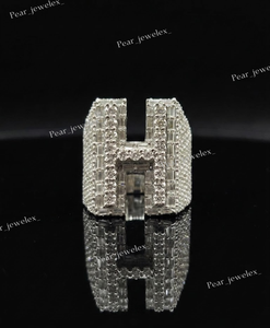 Personalize Silver Letter H Moissanite Cocktail <b>Ring</b> VVS Baguette Cut Unisex Wedding Statement Jewelry - Product Image 5