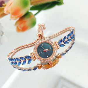 Reloj de pulsera de cuarzo para mujer, diseño de sirena con diamantes de colores, brazalete delgado con hojas verdes, novedad de moda 2026 - Product Image 2