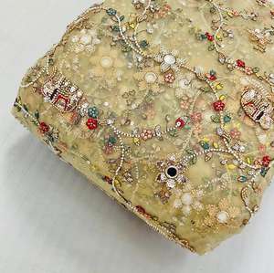 Tela de Lujo con Bordado de Cuentas, Diseño Artesanal con Patrón de Cuentas, Vestido de Novia, Saree, Dupatta, Material Textil Premium - Product Image 1