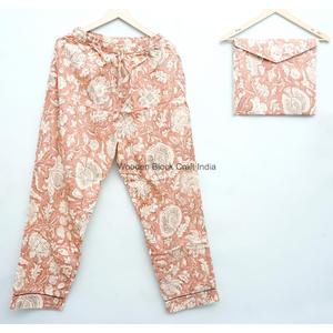 Conjunto de Pijama para Mujer, 100% Algodón, Estampado Floral a Mano, Manga Larga, Corte Holgado, Cuello Redondo, Cintura Elástica, Ropa de Dormir Informal - Product Image 4