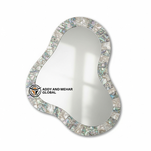 Miroir mural de luxe en nacre incrustée, fait main, mosaïque de coquillages, miroir incurvé pour la décoration haut de gamme de la maison et des hôtels - Product Image 1