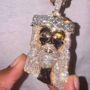 Colgante de Cristal con Rostro de Cristo, Joyas de Ámbar, Cristales Cultivados en Laboratorio, Chapado en Oro, Certificado IGI, Amuleto Religioso Hip Hop, Joyería Unisex - Product Image 1