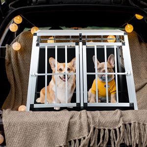 Cuscino trapezoidale a doppia porta in alluminio porta cane gatto Pet Car gabbia di trasporto per cucciolo scatola di cassa da viaggio - Product Image 6