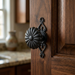 Poignée de meuble décorative ronde en laiton avec plaque de fixation, motif floral, nickel satiné poli, pour cuisine, salle de bain, chambre, porte - Product Image 5