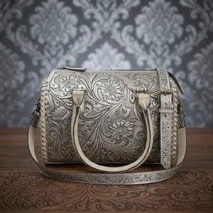 Sac à main de luxe en cuir pour femme, style vintage, broderie élégante, grande capacité, avec double anse à chaîne - Product Image 5