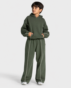 Pantalon de jogging décontracté surdimensionné pour garçon, personnalisé, vert kaki avec ligne contrastante, en molleton premium, pour enfant (OEM) - Product Image 5