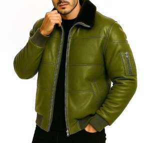 แจ็คเก็ตหนังแท้บุรุษสำหรับฤดูหนาว แบบลำลอง ระบายอากาศได้ดี แห้งเร็ว มีโลโก้ด้านหน้า ทำจากหนังวัวแท้ - Product Image 1