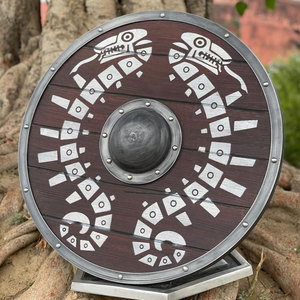 Authentique bouclier viking nordique en bois, forme ronde, artisanat fait main pour utilisation en costume et présentation décorative - Product Image 6