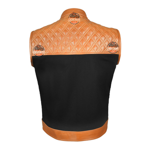 Wholesale Men Genuine Leather Textile Racing Style Motorcycle Vest Biker Riding Waistcoat <b>Quilted</b> Shoulder Breathable Custom - Product Image 5