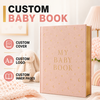 LABON Livre de souvenirs personnalisé pour bébé, thème céleste rose, couverture rigide en lin, bords dorés à la feuille d'or, journal des étapes importantes, cadeau de luxe
