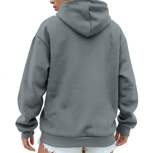 Sweat-shirt à capuche unisexe surdimensionné en molleton noir uni, coupe décontractée, tricoté, à manches longues - Product Image 4